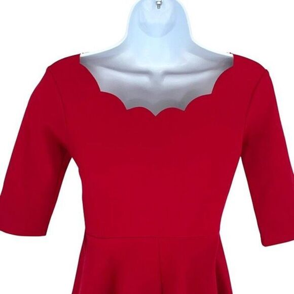 Lulus Womens Scallop Neckline Elbow Sleeve Mini Fit & Flare Dress Size Small NWT - Picture 6 of 12
